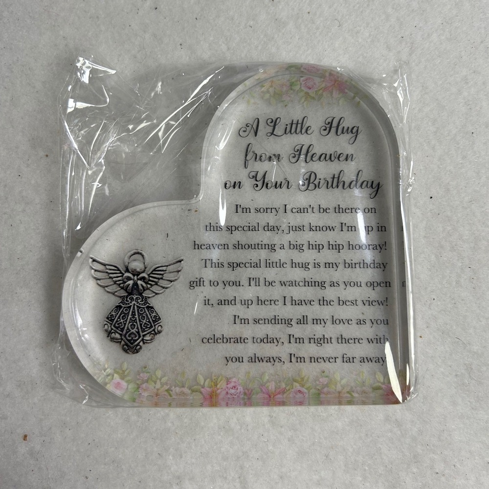 Memorial Birthday Gift A Little Hug From Heaven Acrylic Heart Angel Plaque Clear